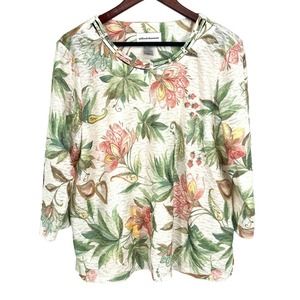 Alfred Dunner White Floral Print Blouse